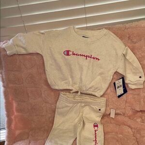 Champion Kids Set in Cream with Pink Logo
